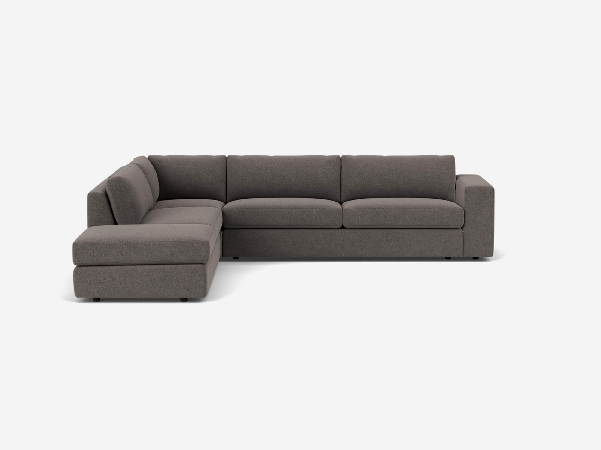 Grey sectional sofa with left hand chaise front view